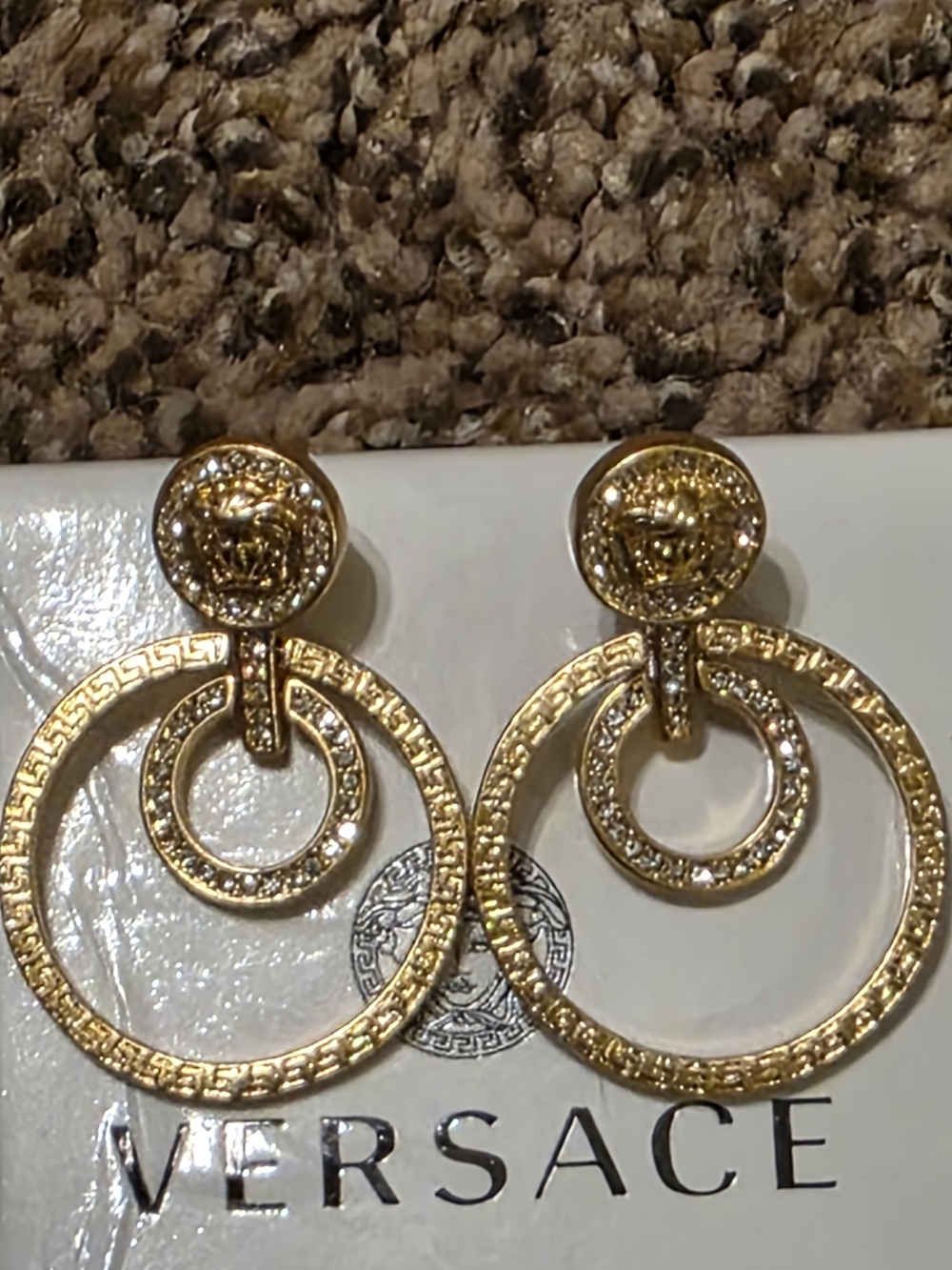Versace Gold Medusa Double Hoop Earrings/ New/ Full Inclusion